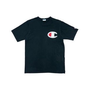 Champion Vintage T-Shirt Men's Size XL Black Big C Logo Patch Short Sleeve Retro